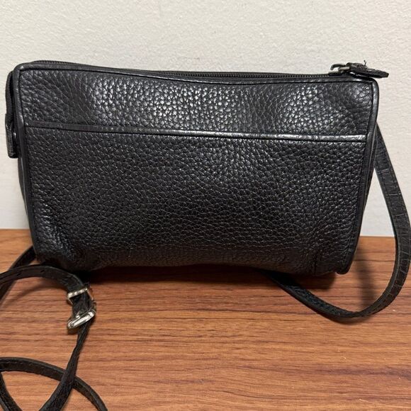 Brighton Black Croc Embossed Leather Crossbody Organizer Bag. - Picture 2 of 6
